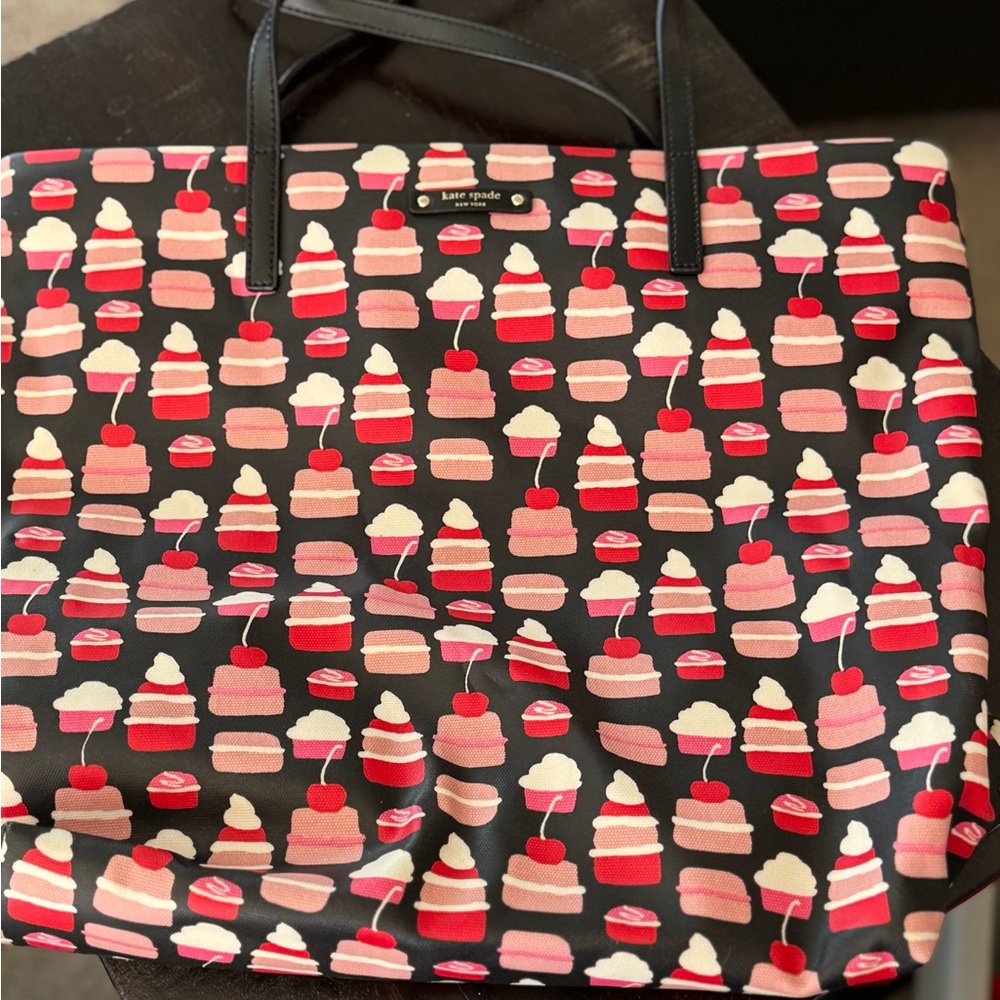 Kate Spade Cherry Cake Print Tote in Black and Pink